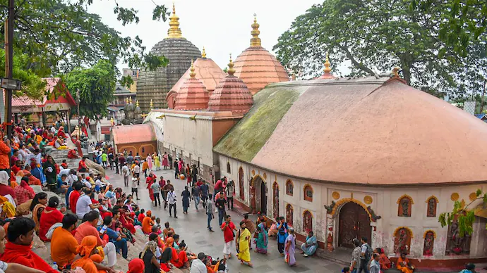 Devotees outside the domed Kamakhya Temple in Guwahati