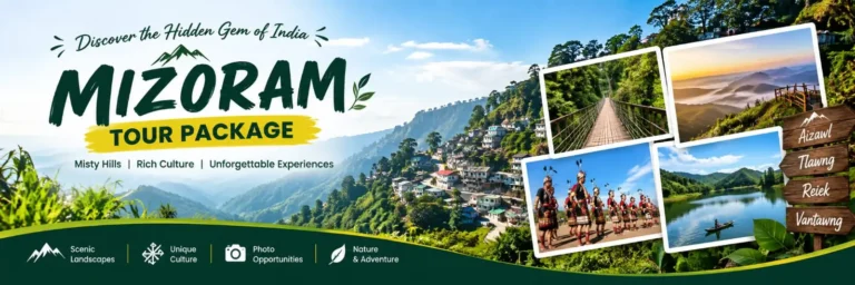 Misty green hills and houses of Aizawl, Mizoram